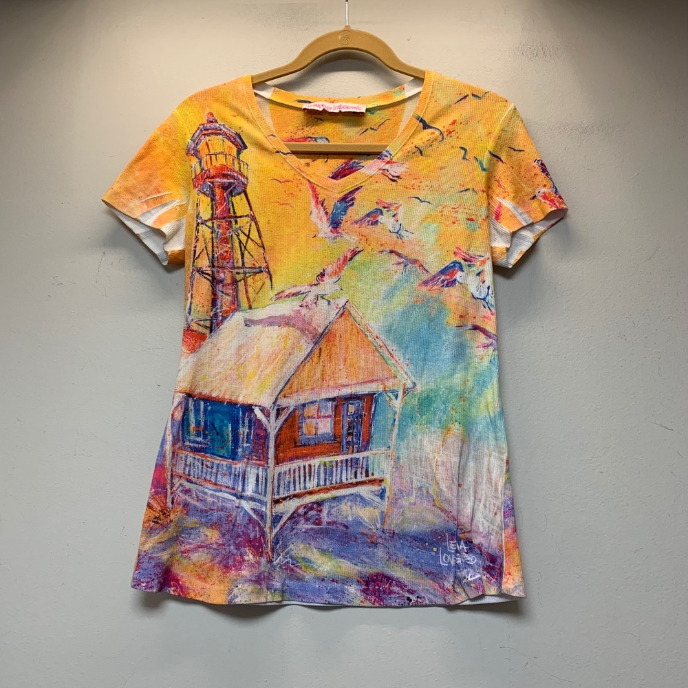 Leoma Lovegrove V-Neck Top Women Large Multicolor Good Art to Wear M141662